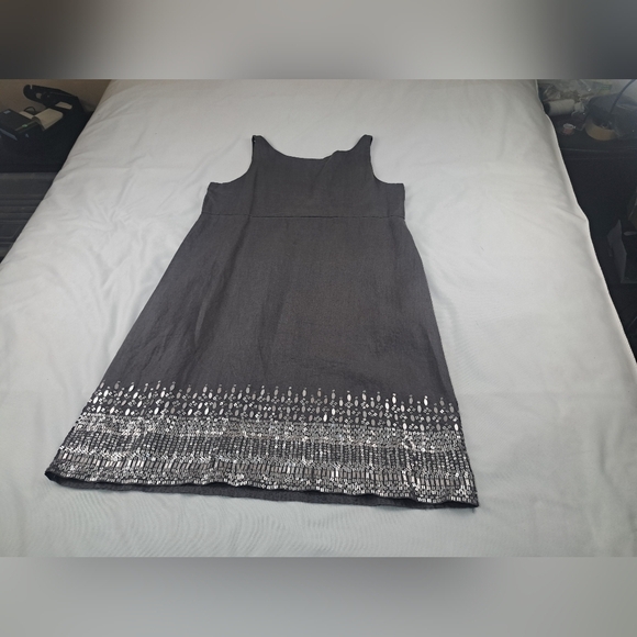 Eileen Fisher Organic Linen Gray Sequin Tank Dress Size 10 - Picture 15 of 15